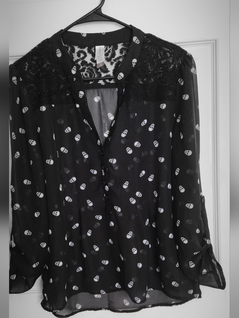 No Boundaries Black Lace Skull-Pattern Blouse